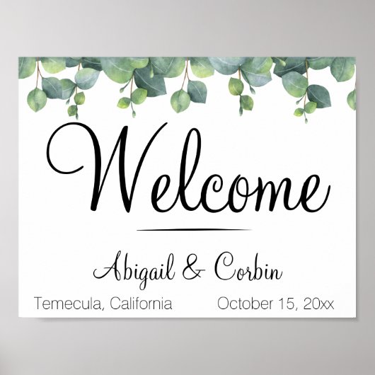 Eucalyptus Greenery Wedding Welkom Poster (Voorkant)