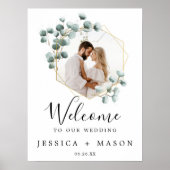 Eucalyptus Greenery Wedding Welkomstteken met foto Poster (Voorkant)