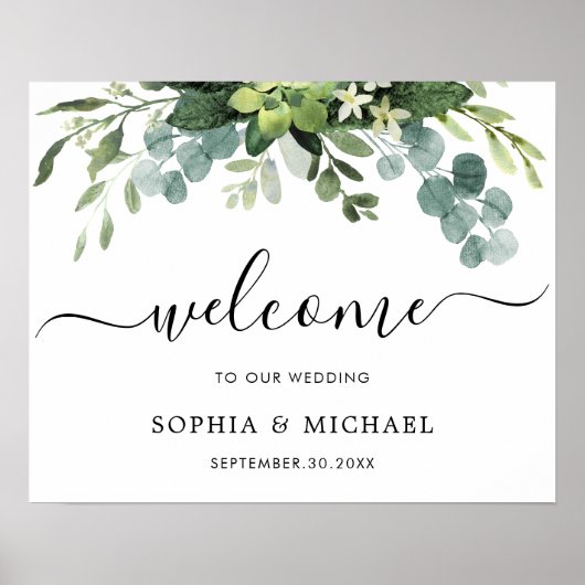 Eucalyptus Greenery Wedding Welkomstteken Poster (Voorkant)