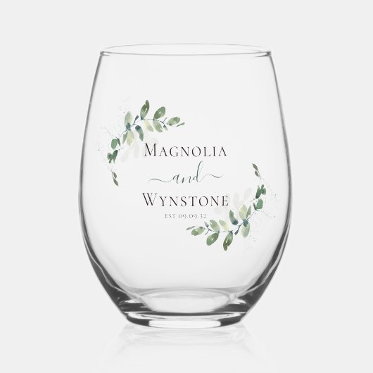 Eucalyptus Greenery Wedding Wijnglas Zonder Voet (Voorkant)