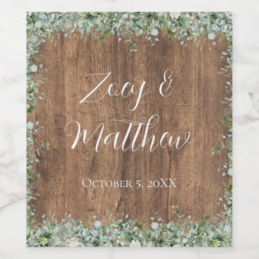 Eucalyptus Greenery Wedding Wine Label | Rustic Wijn Etiket (Enkel label)