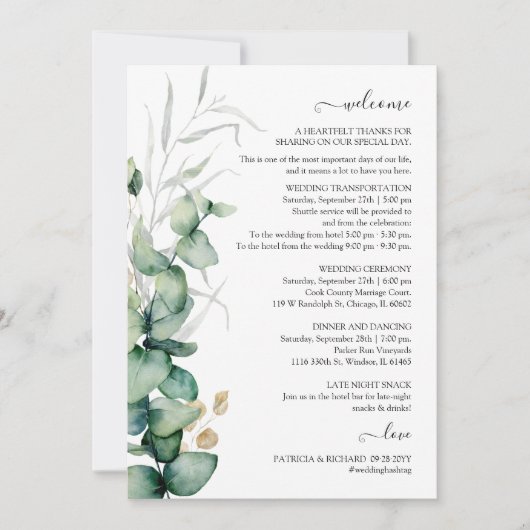 Eucalyptus Greenery Weduwroute en Welkom Kaart (Voorkant)