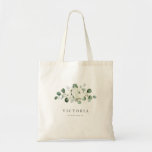 Eucalyptus Greenery white floral bridesmaid Tote Bag<br><div class="desc">Moderne chic waterverf eucalyptus greenery en white floral design,  met een persoonlijke bridesmaïde naam,  elegant en stijlvol,  fantastische,  gepersonaliseerde bridesmaïde cadeaus voor een rustige bruiloft,  botanische bruiloft en strandbruiloft in de lente en de zomer. Alle overeenkomende stukken in collectie bekijken</div>