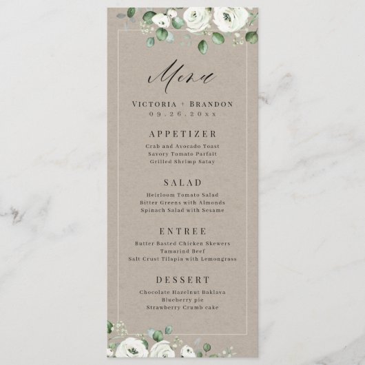 Eucalyptus Greenery white floral bruiloft Menu (Voorkant)