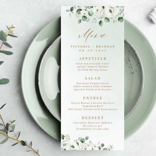 Eucalyptus Greenery white floral bruiloft Menu