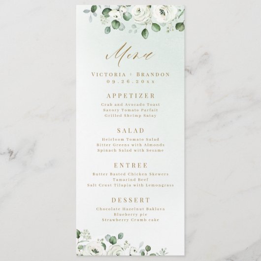 Eucalyptus Greenery white floral bruiloft Menu (Voorkant)