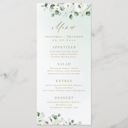 Eucalyptus Greenery white floral bruiloft Menu (Voorkant)