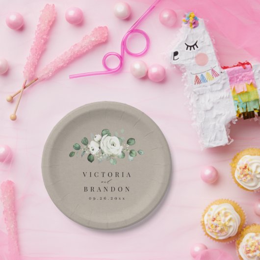 Eucalyptus Greenery white floral bruiloft Papieren Bordje (Feest)