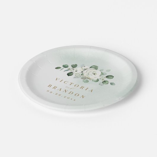 Eucalyptus Greenery white floral bruiloft Papieren Bordje (Gekanteld)