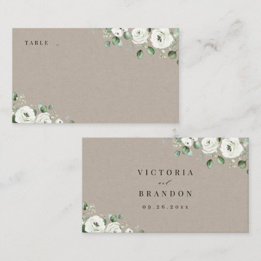 Eucalyptus Greenery white floral bruiloft Plaatskaartje (Voorkant / Achterkant)