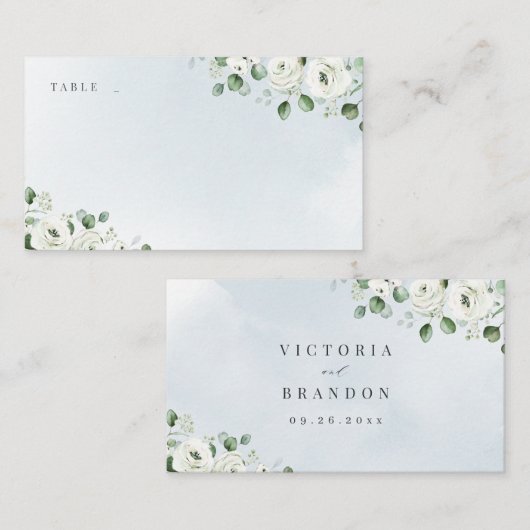 Eucalyptus Greenery white floral bruiloft Plaatskaartje (Voorkant / Achterkant)