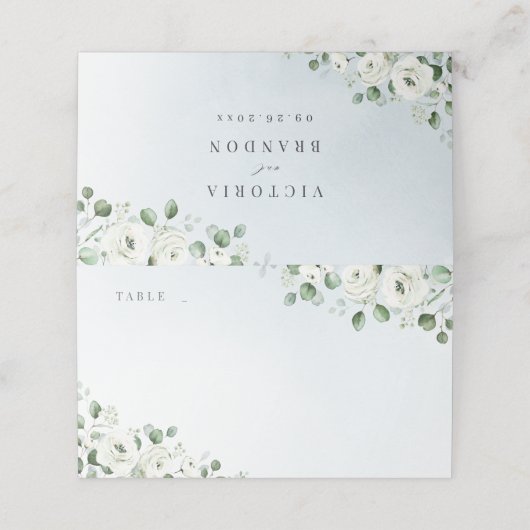 Eucalyptus Greenery white floral bruiloft Plaatskaartje (Buitenkant ongevouwen)