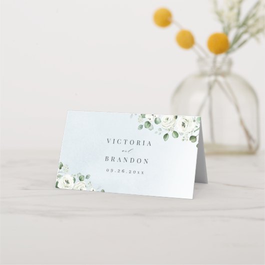 Eucalyptus Greenery white floral bruiloft Plaatskaartje (Achterkant)