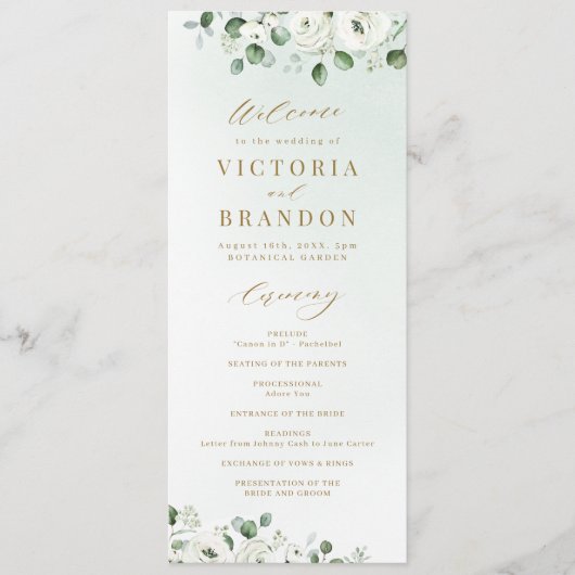 Eucalyptus Greenery white floral bruiloft Programmakaart (Voorkant)