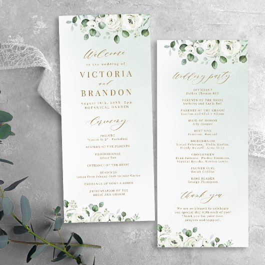 Eucalyptus Greenery white floral bruiloft Programmakaart