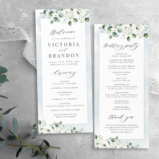 Eucalyptus Greenery white floral bruiloft Programmakaart
