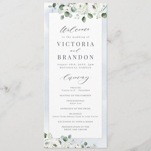 Eucalyptus Greenery white floral bruiloft Programmakaart (Voorkant)