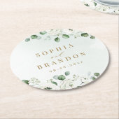 Eucalyptus Greenery white floral bruiloft Ronde Kartonnen Onderzetter (Gebogen)