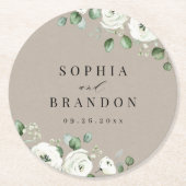 Eucalyptus Greenery white floral bruiloft Ronde Kartonnen Onderzetter (Voorkant)