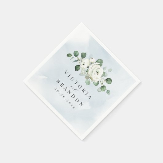 Eucalyptus Greenery white floral bruiloft Servet (Hoek)