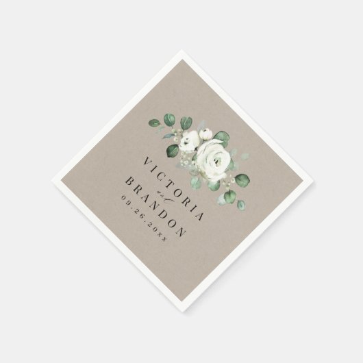 Eucalyptus Greenery white floral bruiloft Servet (Hoek)