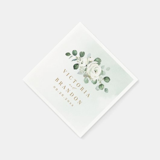 Eucalyptus Greenery white floral bruiloft Servet (Hoek)