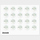 Eucalyptus Greenery white floral monogram Ronde Sticker (Vel)