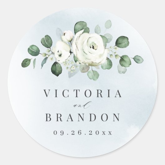 Eucalyptus Greenery white floral monogram Ronde Sticker (Voorkant)