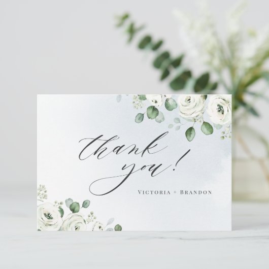 Eucalyptus greenery white floral rustige bedankkaart (Staand voorkant)