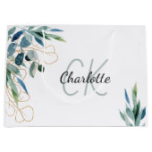 Eucalyptus greenery white gold monogram groot cadeauzakje (Voorkant)