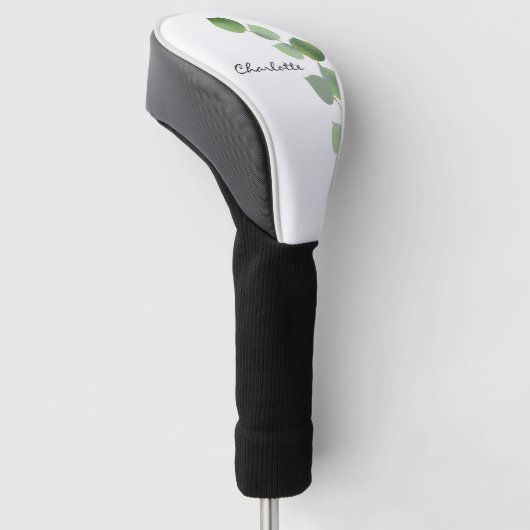 Eucalyptus greenery white name script golfheadcover (Schuin)
