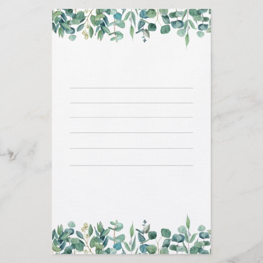 Eucalyptus Greenery White Reception Briefpapier (Achterkant)