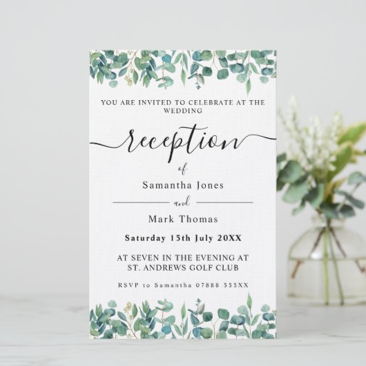 Eucalyptus Greenery White Reception Briefpapier (Staand voorkant)