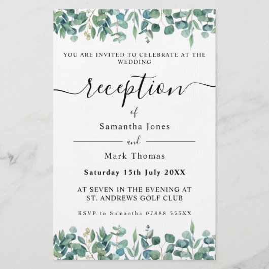 Eucalyptus Greenery White Reception Briefpapier (Voorkant)