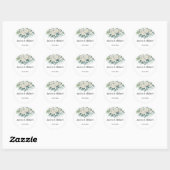 Eucalyptus greenery white roses gepersonaliseerd ronde sticker (Vel)
