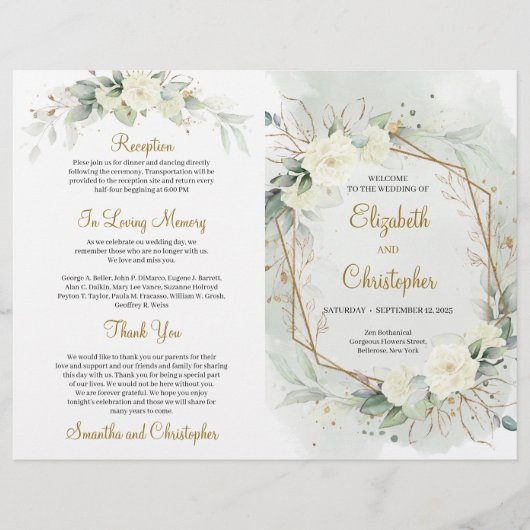 Eucalyptus Greenery white roses Gold-programma (Voorkant)