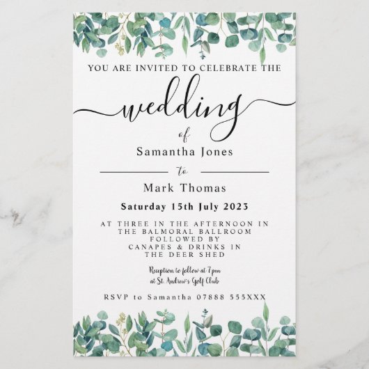 Eucalyptus Greenery White Weddin Briefpapier (Voorkant)