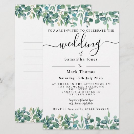 Eucalyptus Greenery White Weddin Briefpapier (Voorkant / Achterkant)
