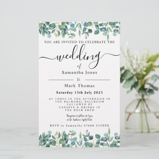 Eucalyptus Greenery White Weddin Briefpapier (Staand voorkant)