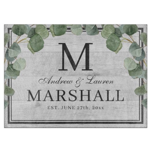 Eucalyptus Greenery White Wood Couple Weddenschap Snijplank (Voorkant)