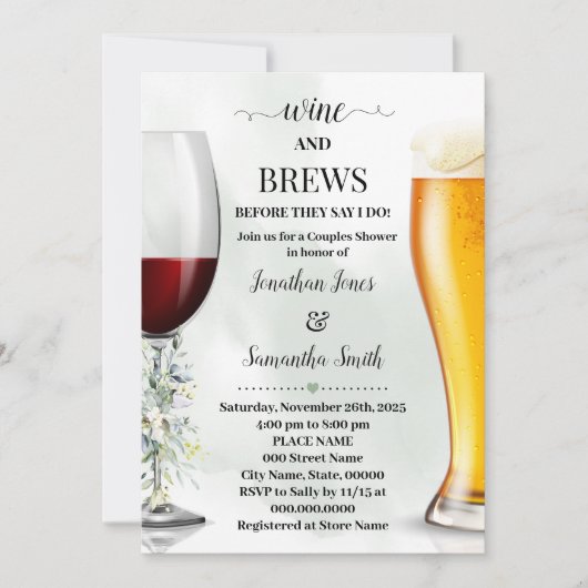 Eucalyptus Greenery Wijn en Brouwen Koppels Douche Kaart (Voorkant)