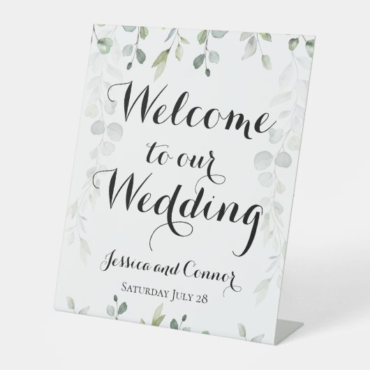 Eucalyptus Greenery wijnstokken welkom op onze bru Reclamebord Met Voetstuk (Voorkant)