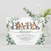 Eucalyptus Greenery Woodland Animals Baby shower Kaart (Staand voorkant)
