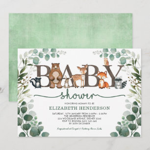 Eucalyptus Greenery Woodland Animals Baby shower Kaart