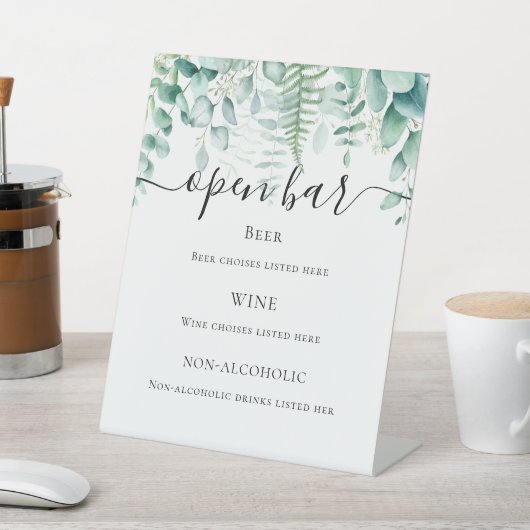 Eucalyptus greenery woodland ferns bar menu reclamebord met voetstuk (Insitu)