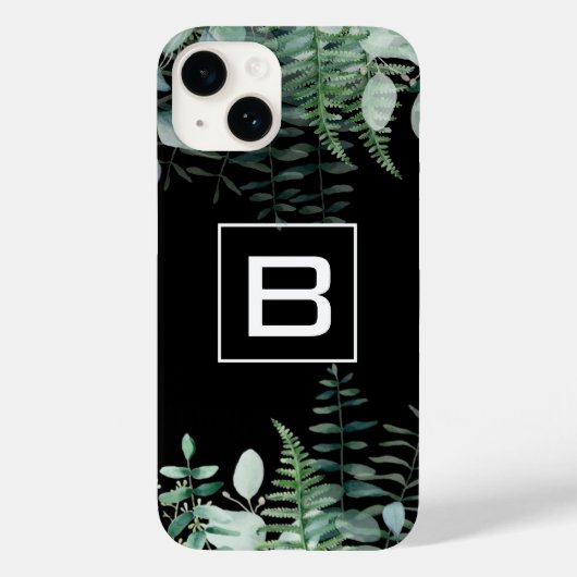 Eucalyptus greenery woodland ferns monogram zwart Case-Mate iPhone case (Achterkant)