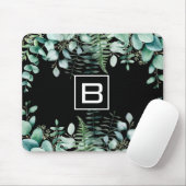 Eucalyptus greenery woodland ferns monogram zwart muismat (Met muis)