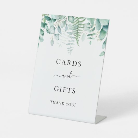 Eucalyptus greenery woodland geeft kaartjes reclamebord met voetstuk (Voorkant)