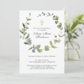 Eucalyptus Greenery Wreath Cross Baptisme Kaart (Staand voorkant)