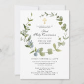 Eucalyptus Greenery Wreath Cross Heilige Communie Kaart (Voorkant)